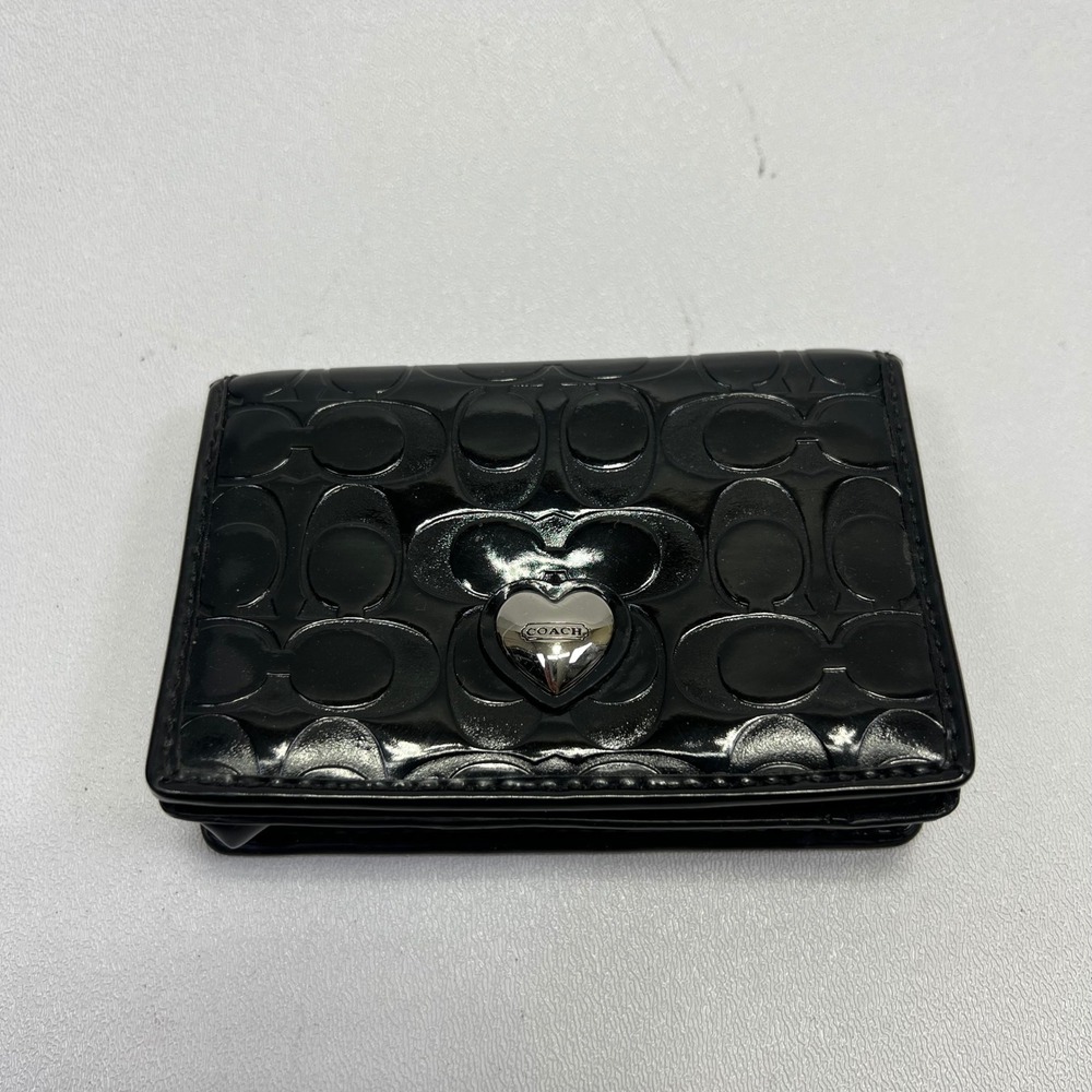 Coach Wallet Card Holder Black Patent Leather Bifold Monogram Coin Purse Y2k